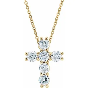 14K Yellow 1 1/5 CTW Natural Diamond Cross 18" Necklace