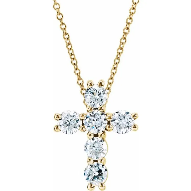 14K Yellow 3/4 CTW Lab-Grown Diamond Cross 18" Necklace