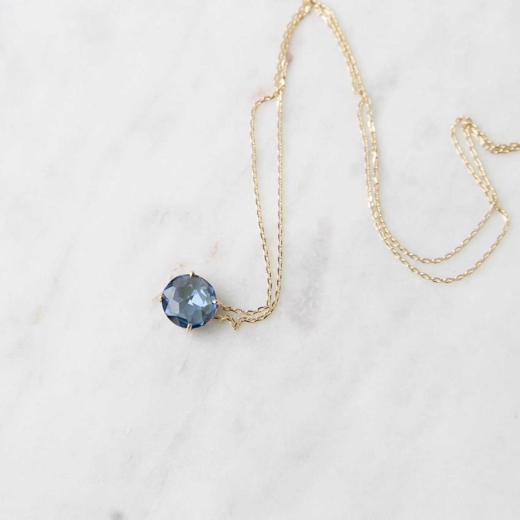 14k Yellow Gold 8mm Round English Blue Topaz Necklace