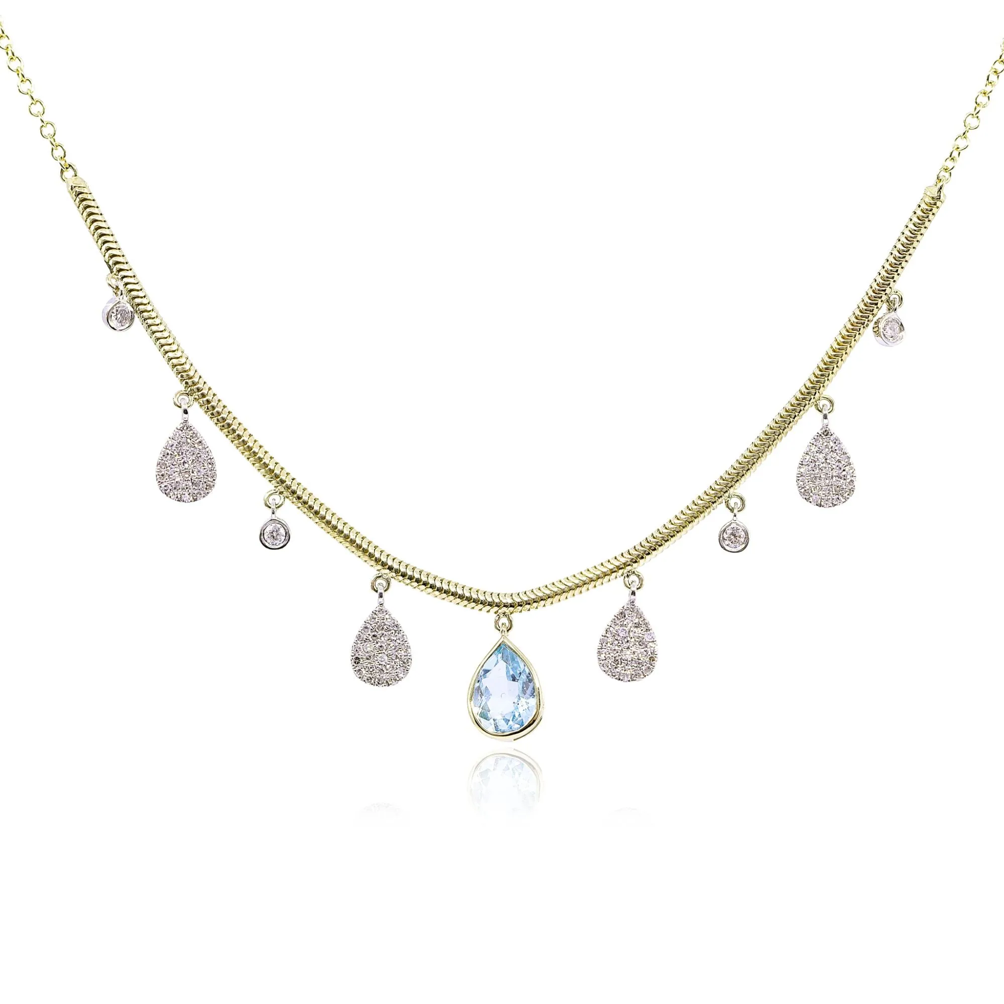 14K YELLOW GOLD BLUE TOPAZ DIAMOND DANGLE NECKLACE