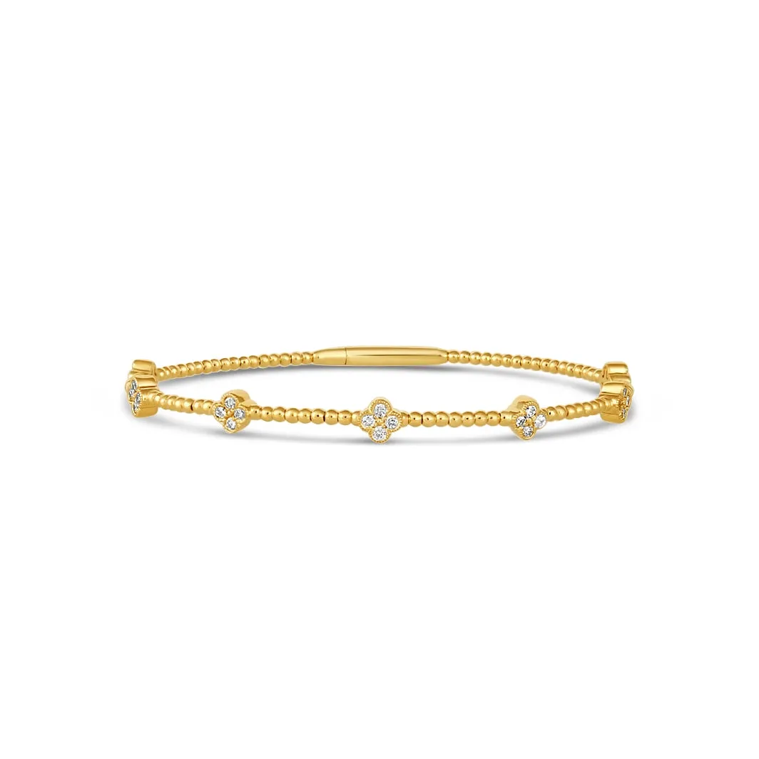 14K Yellow Gold Clasped Bangle with Quad Diamond Sections