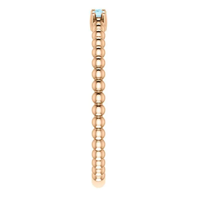 14KT GOLD 0.12 CTW AQUAMARINE 3 STONE BEADED STACKABLE RING