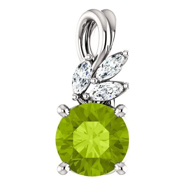 14KT GOLD 0.95 CT PERIDOT & 1/10 CTW DIAMOND FLORAL PENDANT