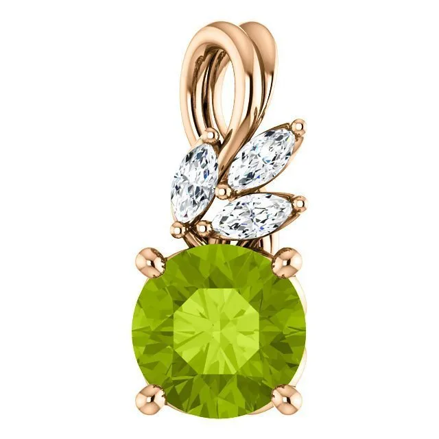 14KT GOLD 0.95 CT PERIDOT & 1/10 CTW DIAMOND FLORAL PENDANT