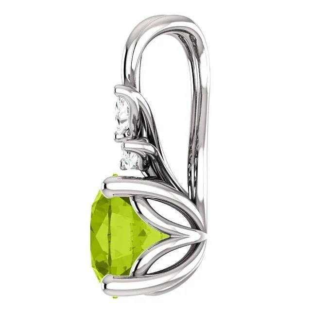 14KT GOLD 0.95 CT PERIDOT & 1/10 CTW DIAMOND FLORAL PENDANT