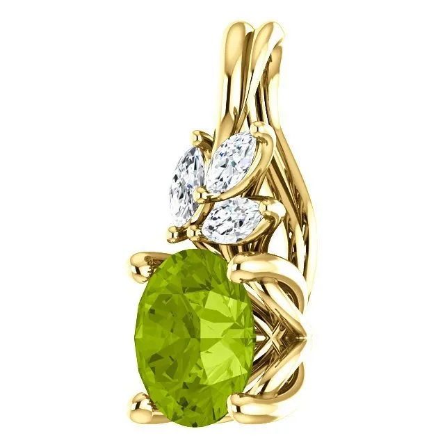 14KT GOLD 0.95 CT PERIDOT & 1/10 CTW DIAMOND FLORAL PENDANT