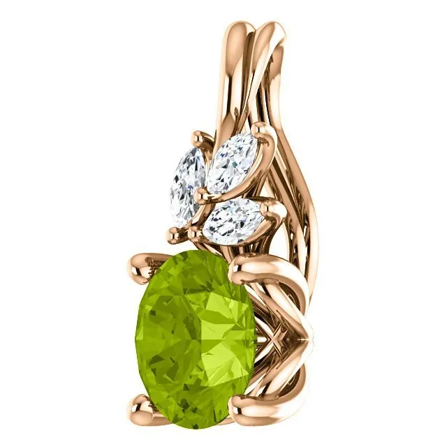 14KT GOLD 0.95 CT PERIDOT & 1/10 CTW DIAMOND FLORAL PENDANT