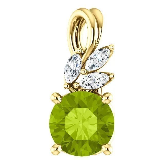 14KT GOLD 0.95 CT PERIDOT & 1/10 CTW DIAMOND FLORAL PENDANT