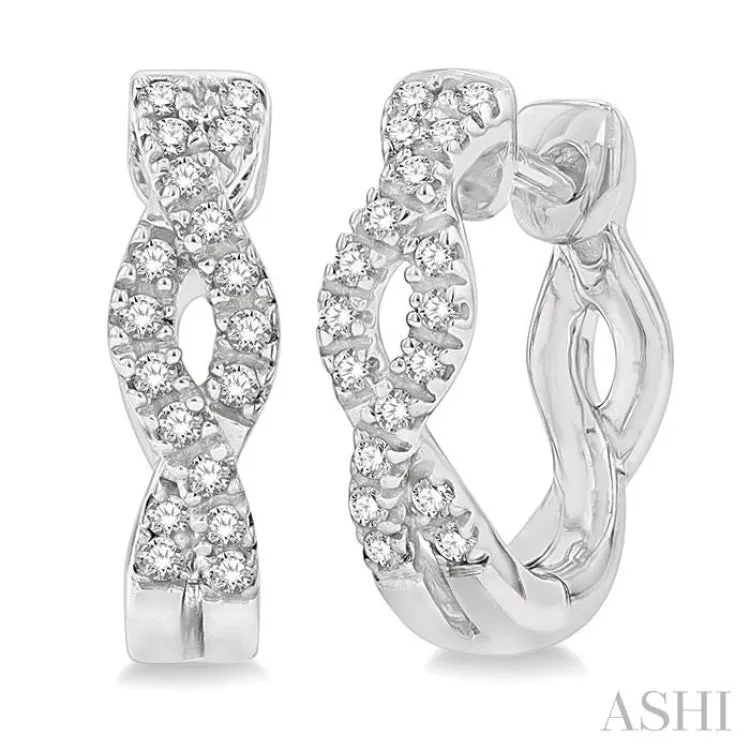 1/6 Ctw Entwined Round Cut Diamond Huggie Earrings in 10K White Gold