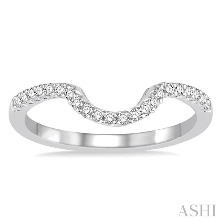 1/8 Ctw Curved Center Round Cut Diamond Wedding Band in 14K White Gold