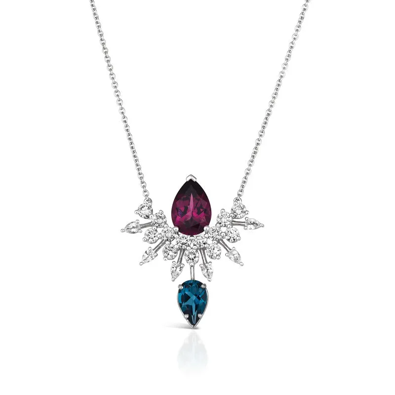 18k Amazonia (cocar) White Gold And Black Rhodium Necklace With 0.80 Cts Vs-Gh Diamonds  And Rhodolite And Topaz