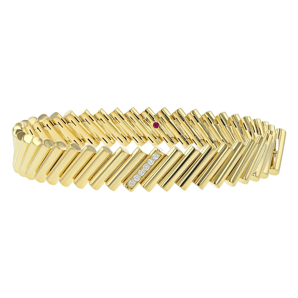 18K Domino Yellow Gold and Diamond Accent Hinged Bangle