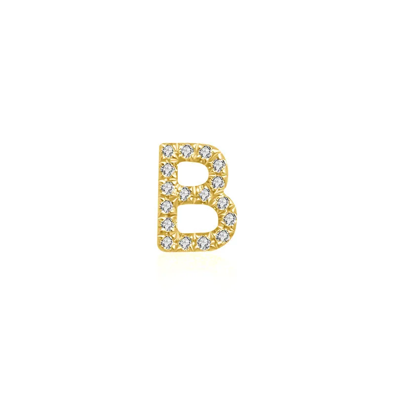 18k Gold Initial Letter "B" Diamond Pendant