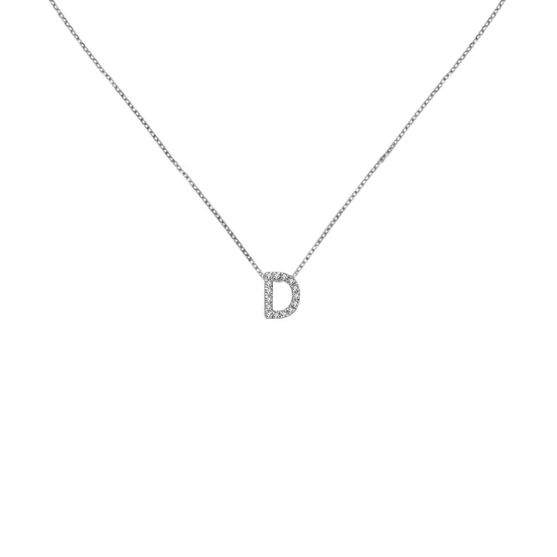 18k Gold Initial Letter "D" Diamond Pandent   Necklace