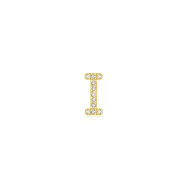 18k Gold Initial Letter "I" Diamond Pendant