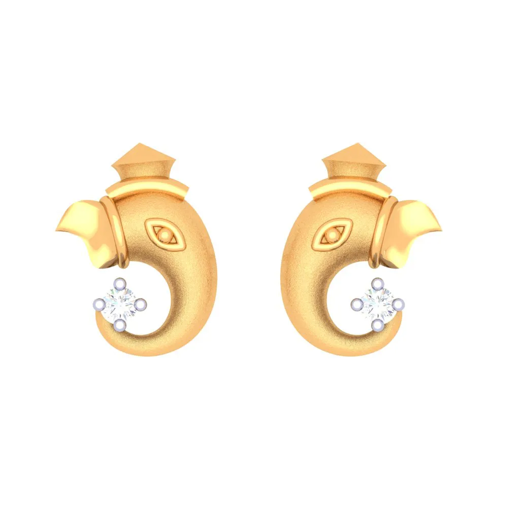 18k Lord Ganesha Diamond Earrings From Diamond Collection