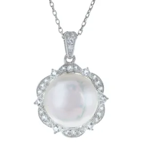 18" Cultured Freshwater Pearl White Topaz Pendant