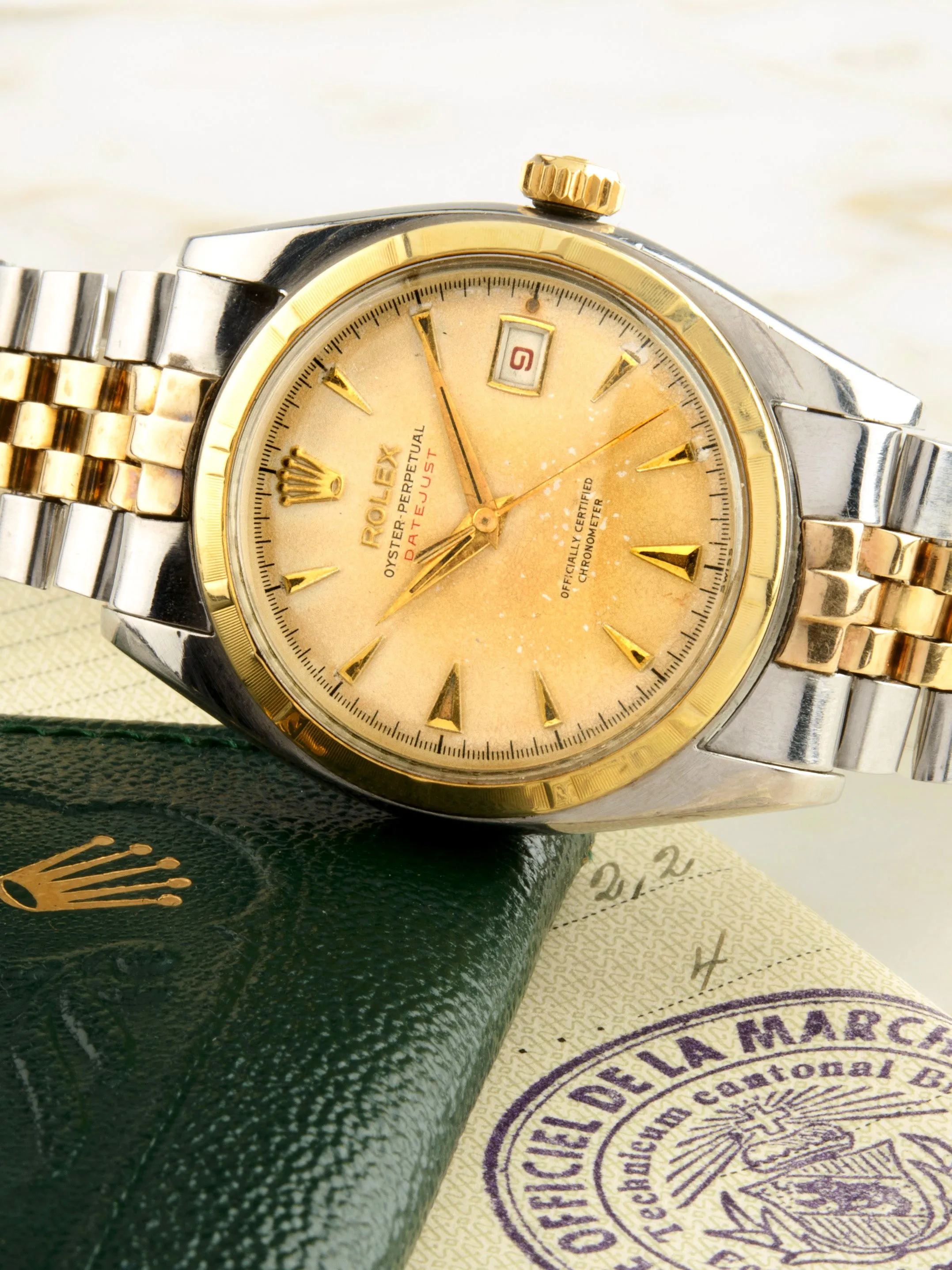 1953 Rolex Two-Tone Red Datejust (Ref. 6104) "Ovettone" W/ Papers & Early RSC Documents