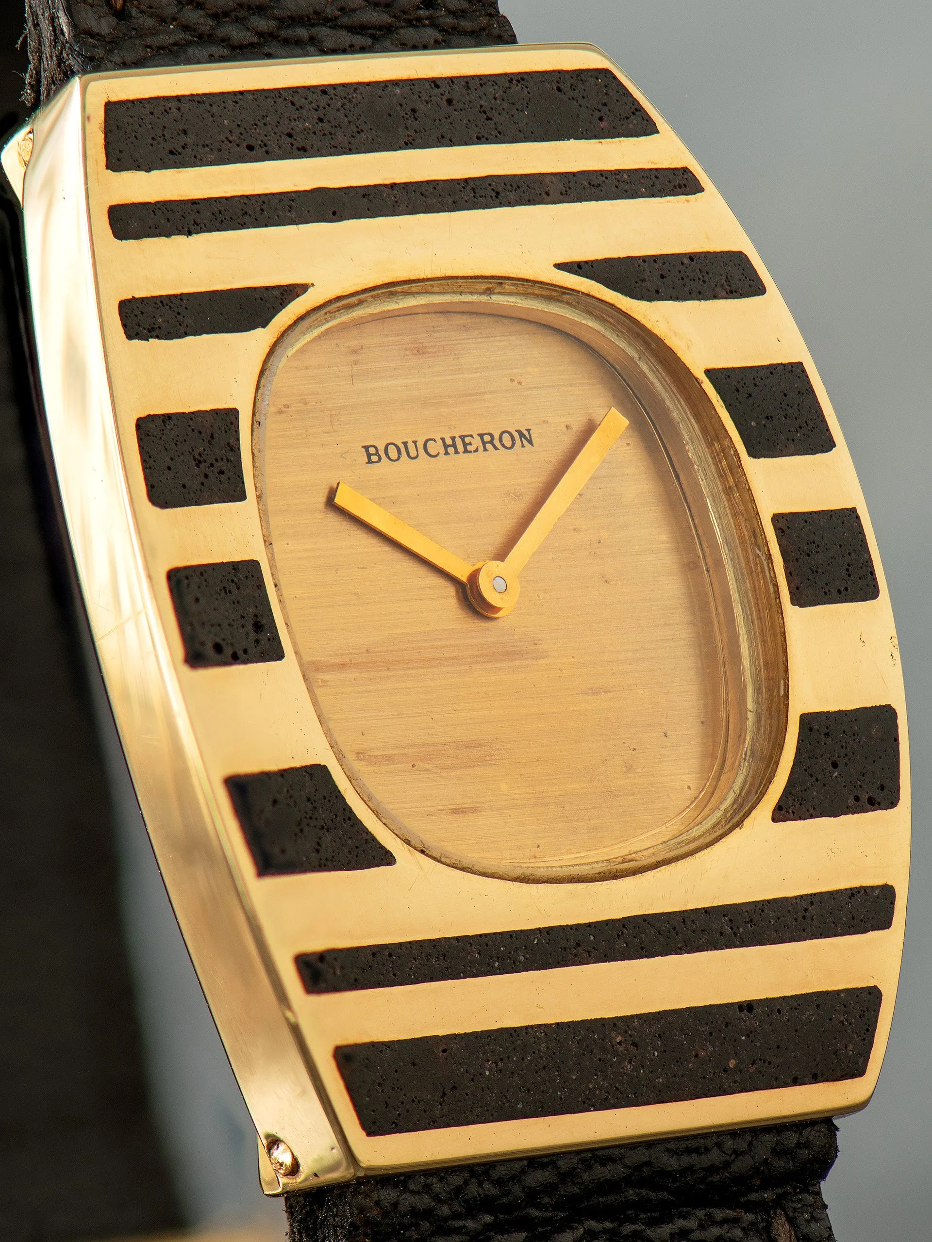 1970s Boucheron "Bumblebee" Cocktail Watch 18K YG W/ Black Enamel