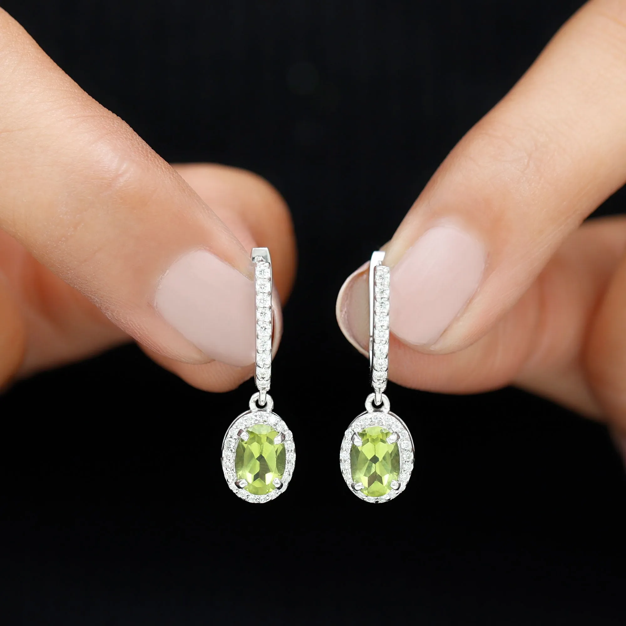 2 CT Claw Set Peridot and Moissanite Drop Hoop Earrings