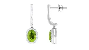 2 CT Claw Set Peridot and Moissanite Drop Hoop Earrings