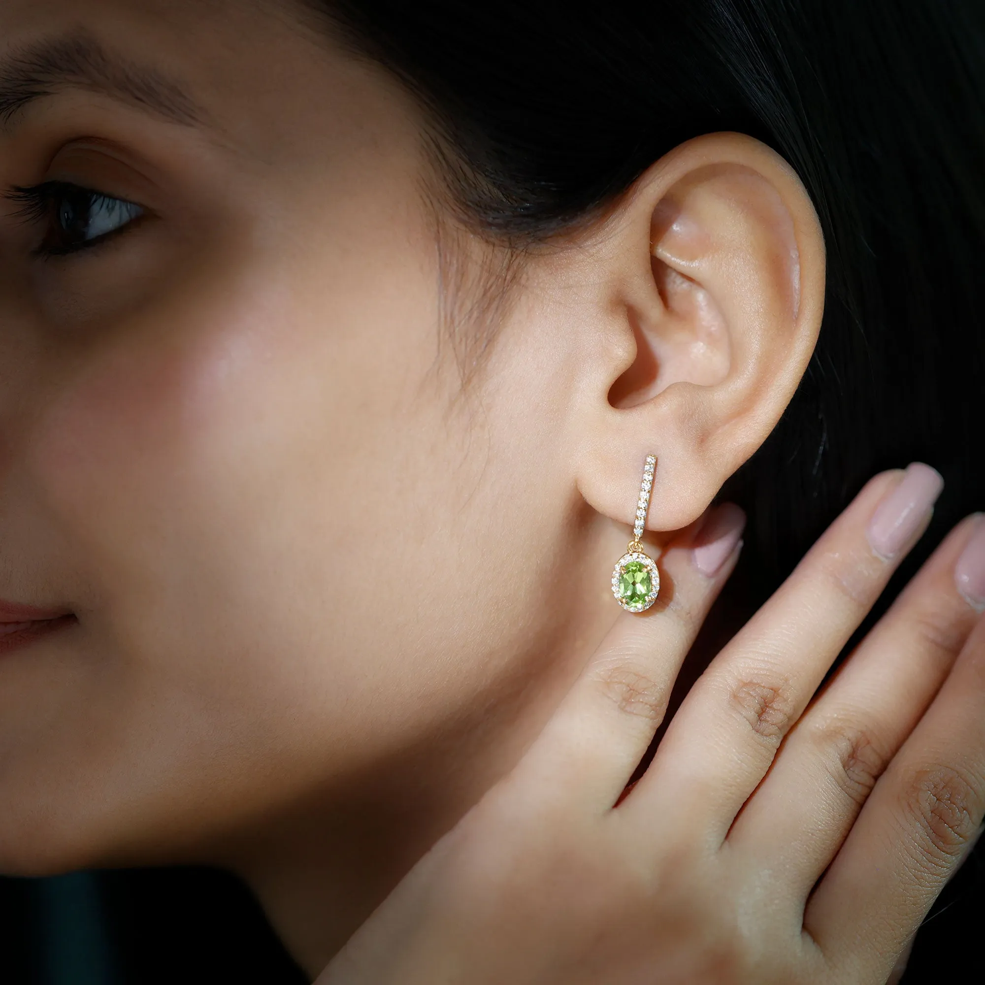 2 CT Claw Set Peridot and Moissanite Drop Hoop Earrings