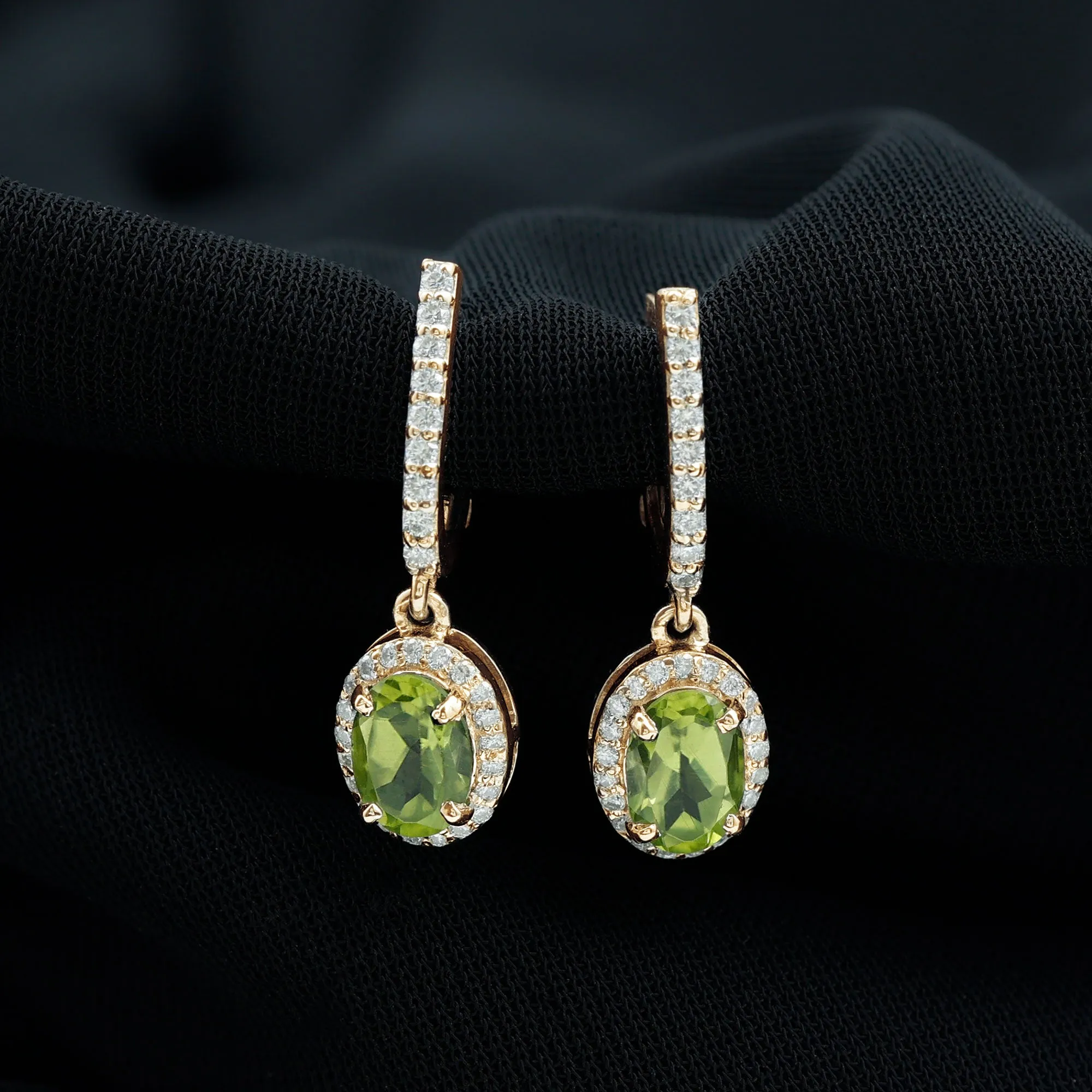 2 CT Claw Set Peridot and Moissanite Drop Hoop Earrings