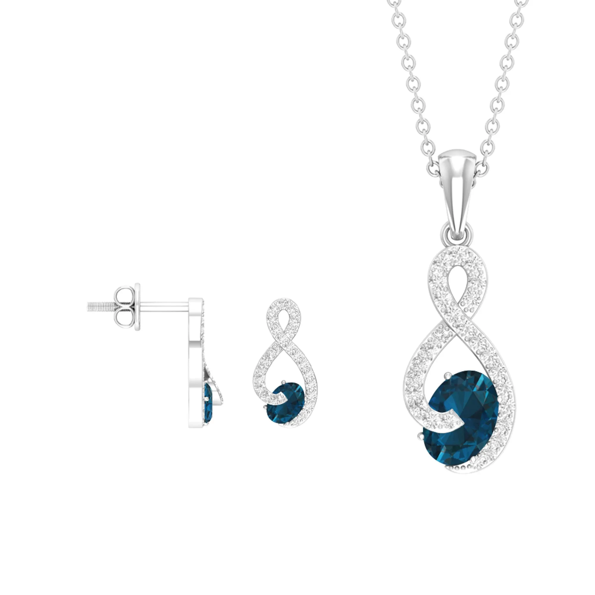 2 CT Oval Cut London Blue Topaz Solitaire Infinity jewelry Set with Diamond stones