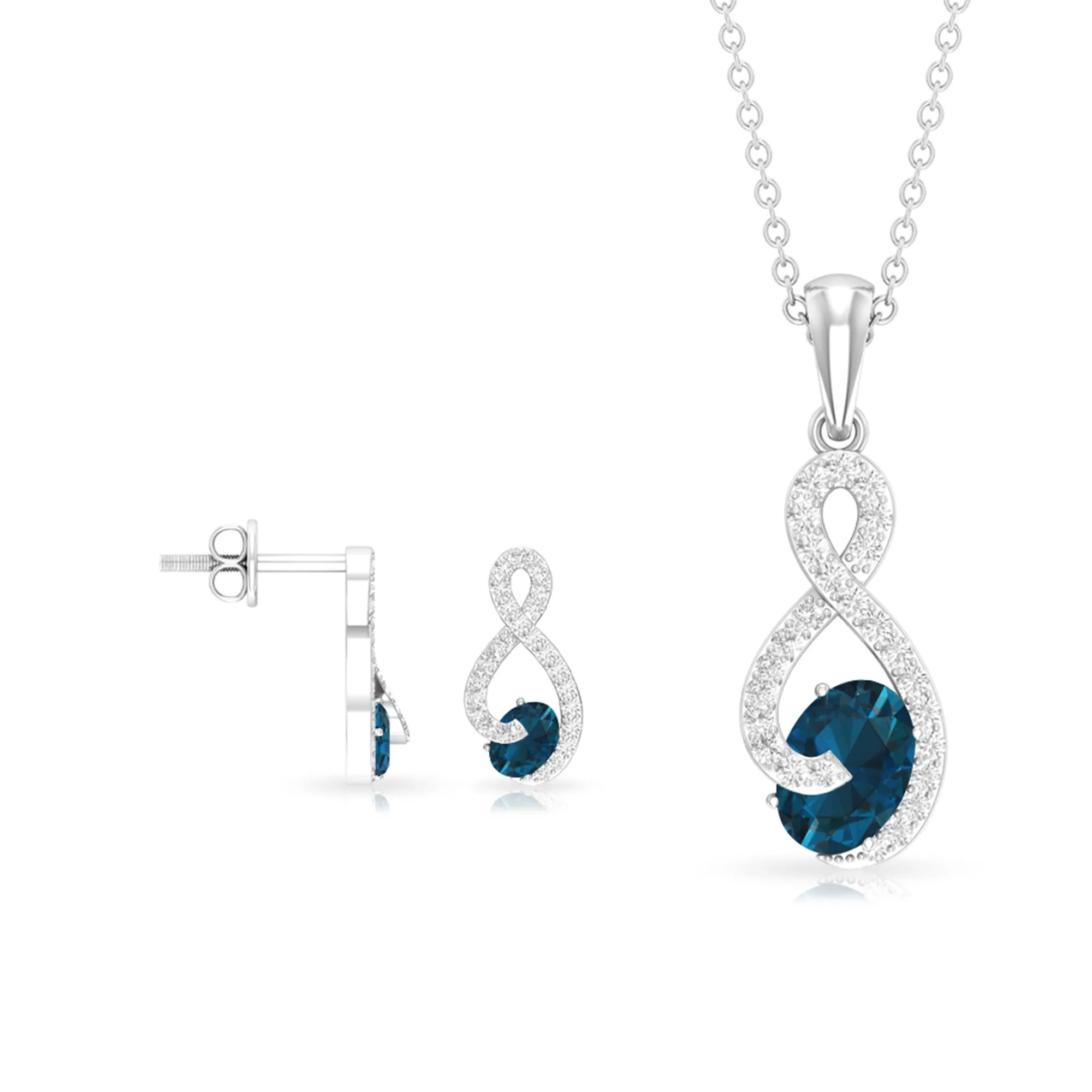 2 CT Oval Cut London Blue Topaz Solitaire Infinity jewelry Set with Diamond stones