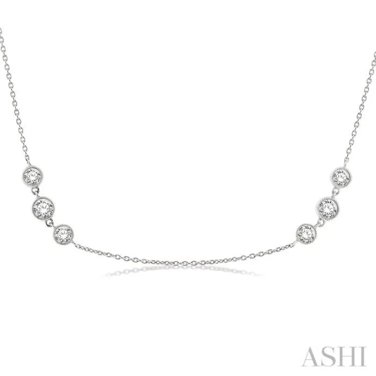 2 ctw Three Stone Bezel Set Round Cut Diamond Station Necklace in 14K White Gold