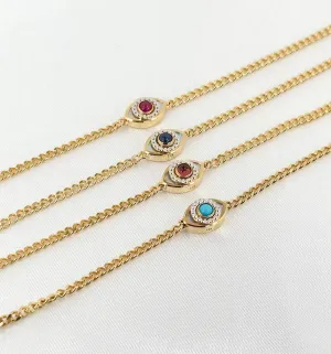 2 in 1 Oval Eye Gemstone Diamond Bracelet