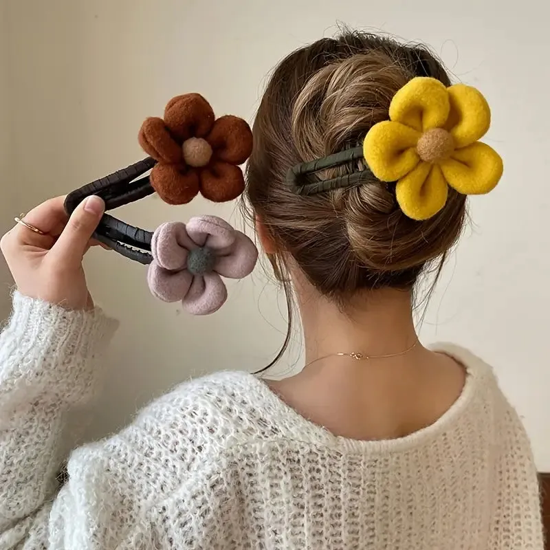 2-Pack: Gorgeous Plush Flower Hairpin