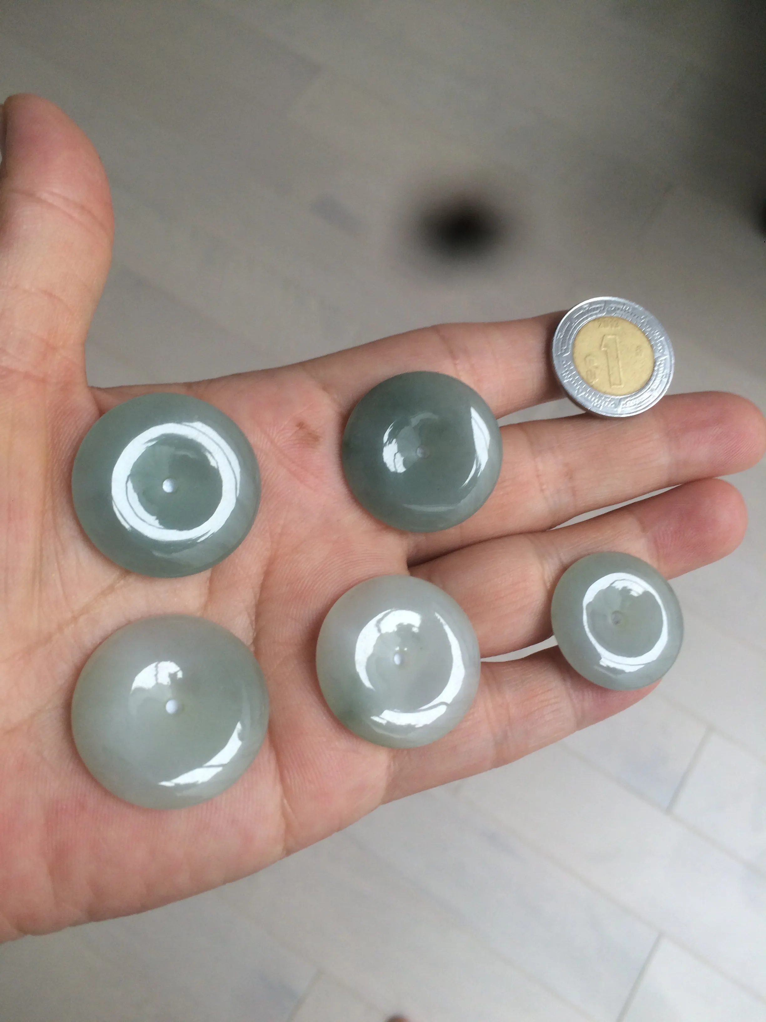 21.5-26mm certified 100% Natural icy watery oily light green/white  jadeite Jade Safety Guardian Button(donut) Pendant F126