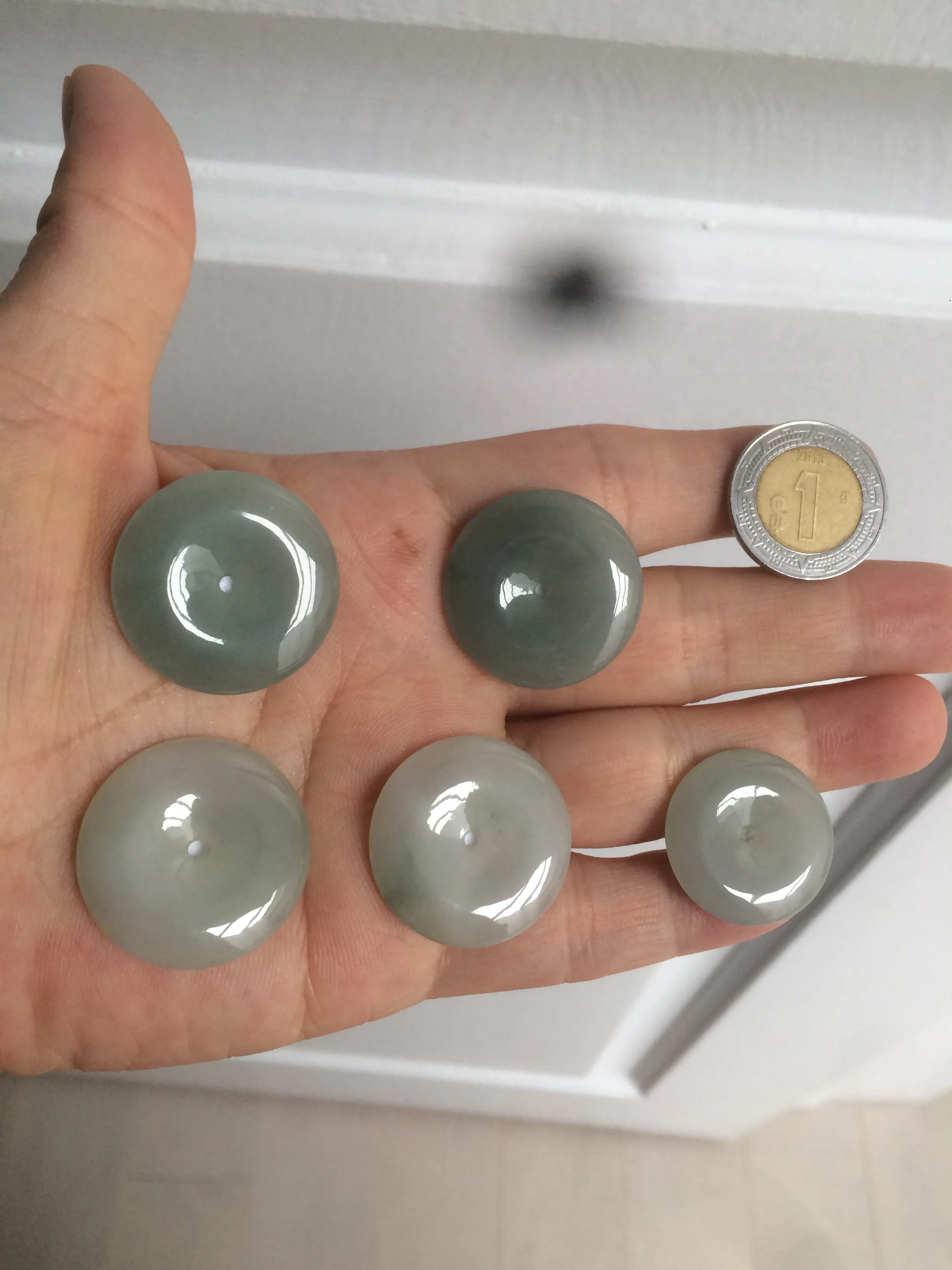 21.5-26mm certified 100% Natural icy watery oily light green/white  jadeite Jade Safety Guardian Button(donut) Pendant F126