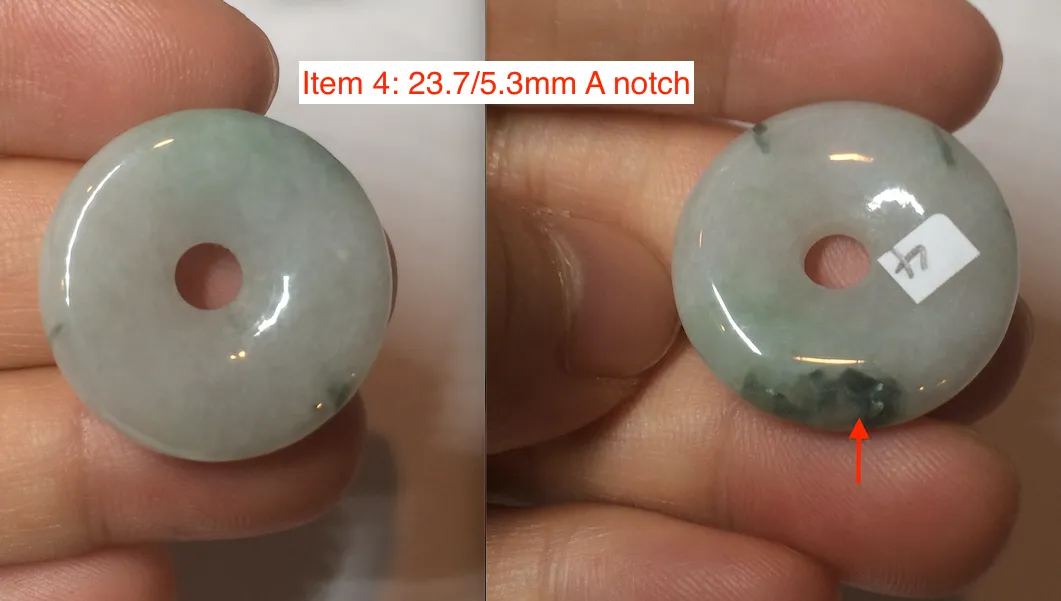 23-26mm 100% Natural icy watery green/white with green floating flowers jadeite Jade Safety Guardian Button(donut) Pendant/worry stone AR98