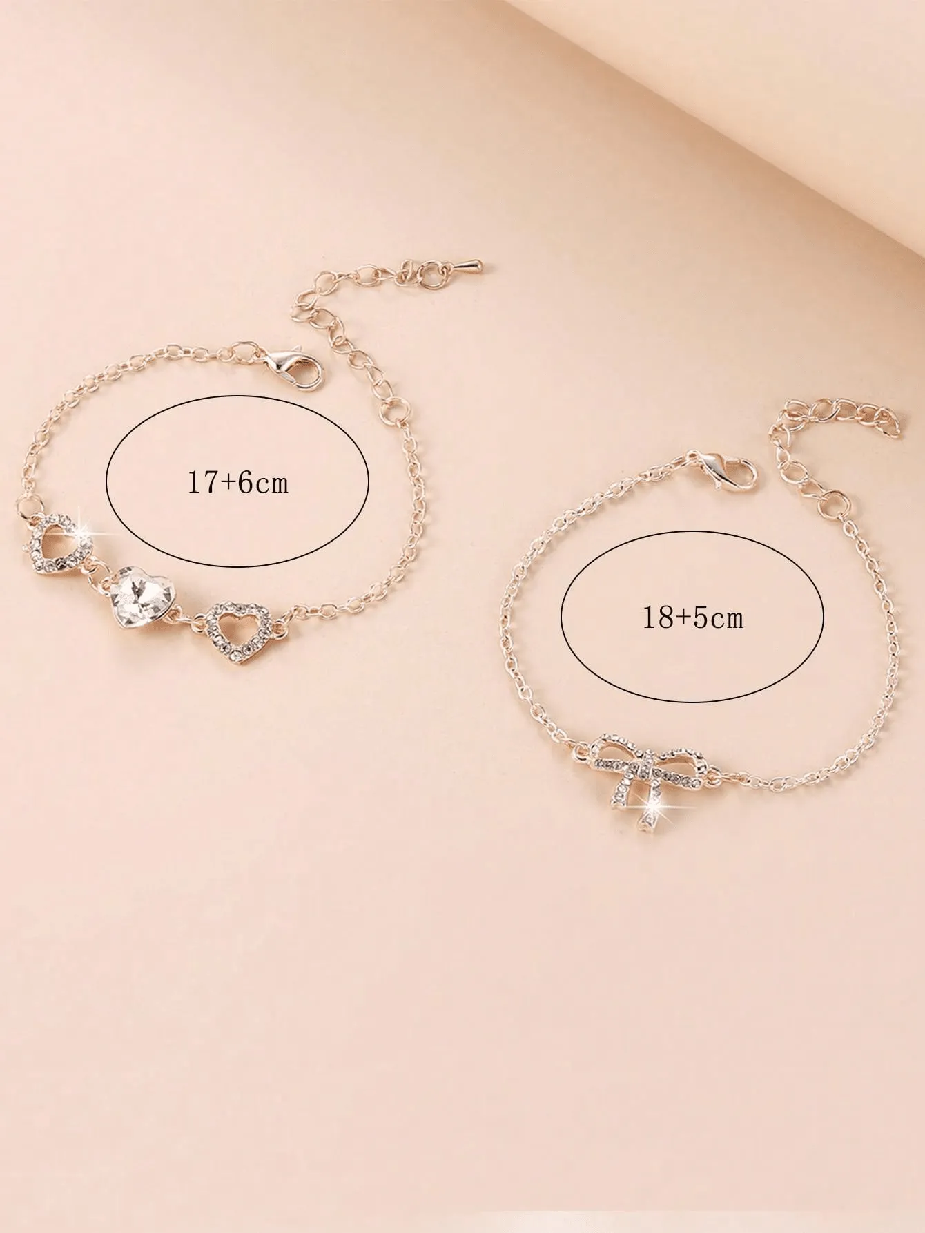 2pcs Women's Alloy & Rhinestone Inlaid Heart And Bowknot Decor Bracelet Set