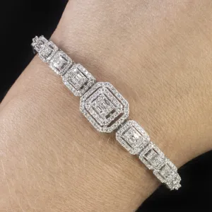 3 CARAT DIAMOND BRACELET 14k WHITE GOLD EMERALD CUT ILLUSION HALO FRAME NATURAL