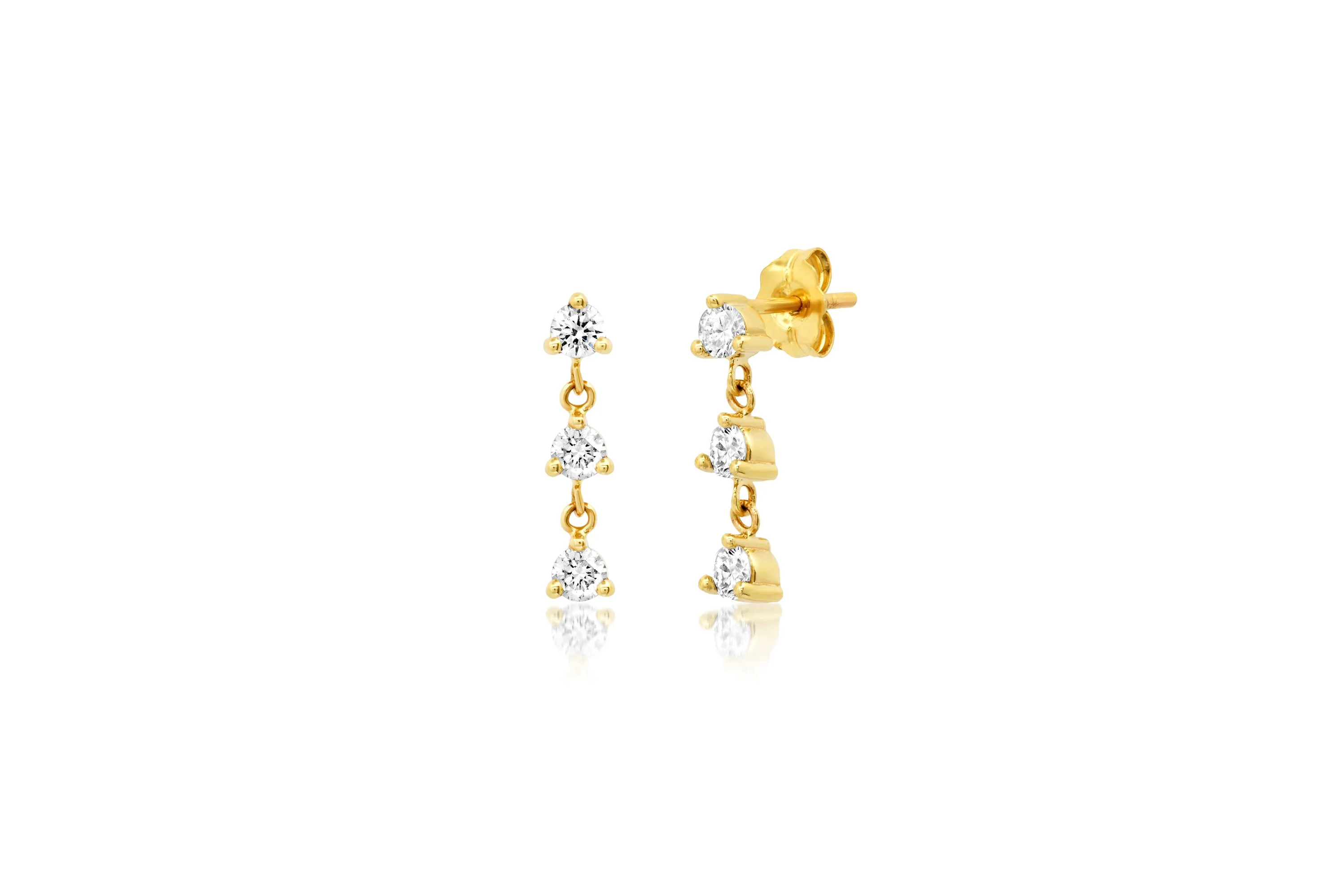 3 Diamond Dangle Stud Earrings