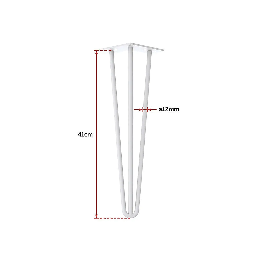 3-Rod White Steel Hairpin Table Legs, 41cm, Set of 4