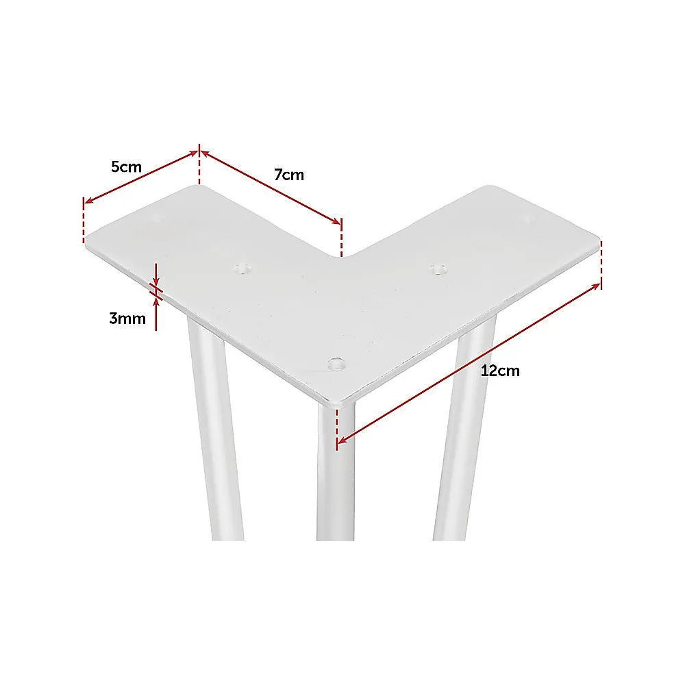 3-Rod White Steel Hairpin Table Legs, 41cm, Set of 4