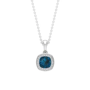 3.25 CT Cushion Shape London Blue Topaz Pendant with Diamond Halo