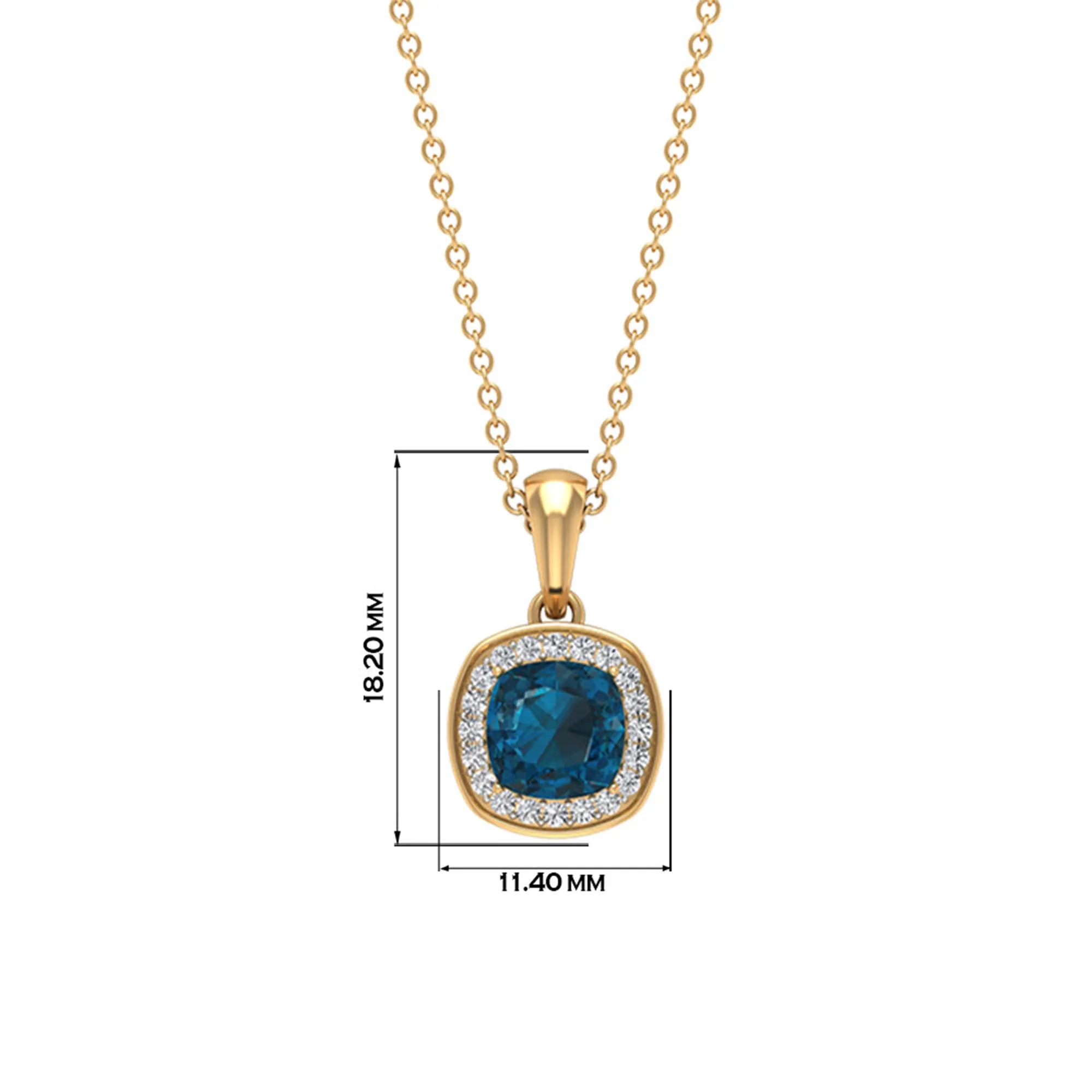 3.25 CT Cushion Shape London Blue Topaz Pendant with Diamond Halo