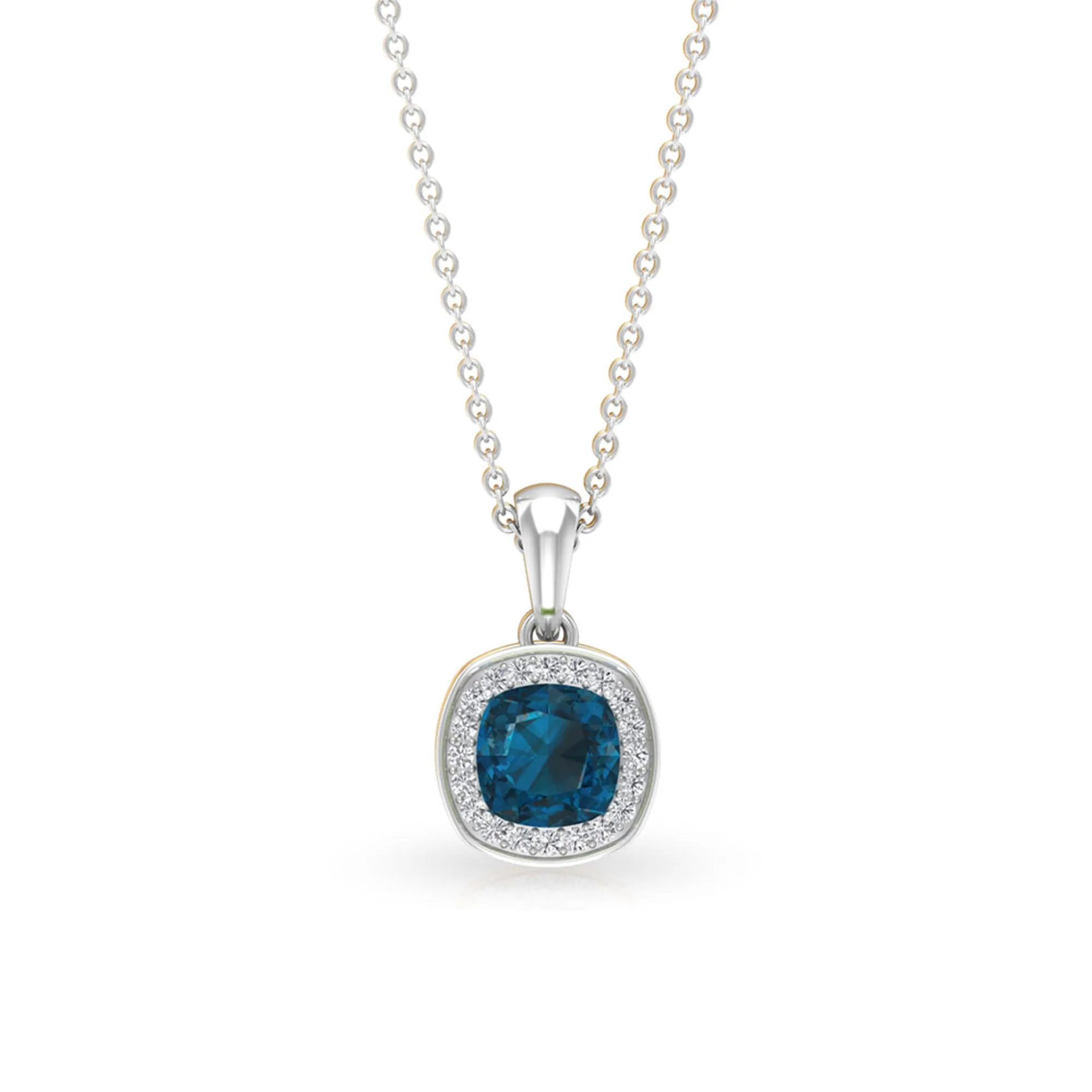 3.25 CT Cushion Shape London Blue Topaz Pendant with Diamond Halo