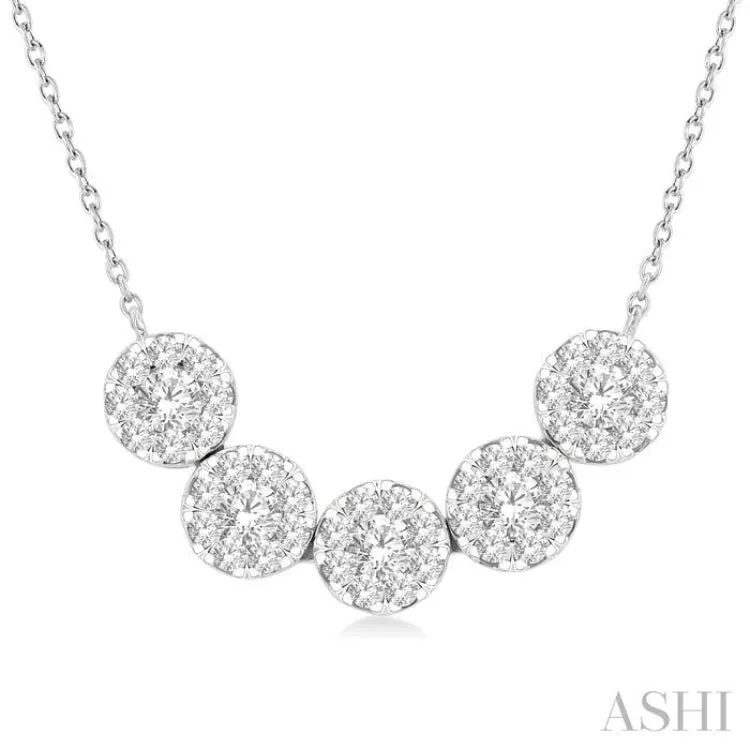 3/4 ctw 5-Stone Circular Mount Lovebright Round Cut Diamond Necklace in 14K White Gold