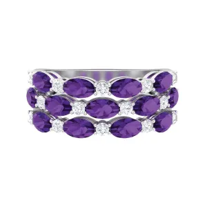 3.50 CT Amethyst and Moissanite Three Row Wedding Band