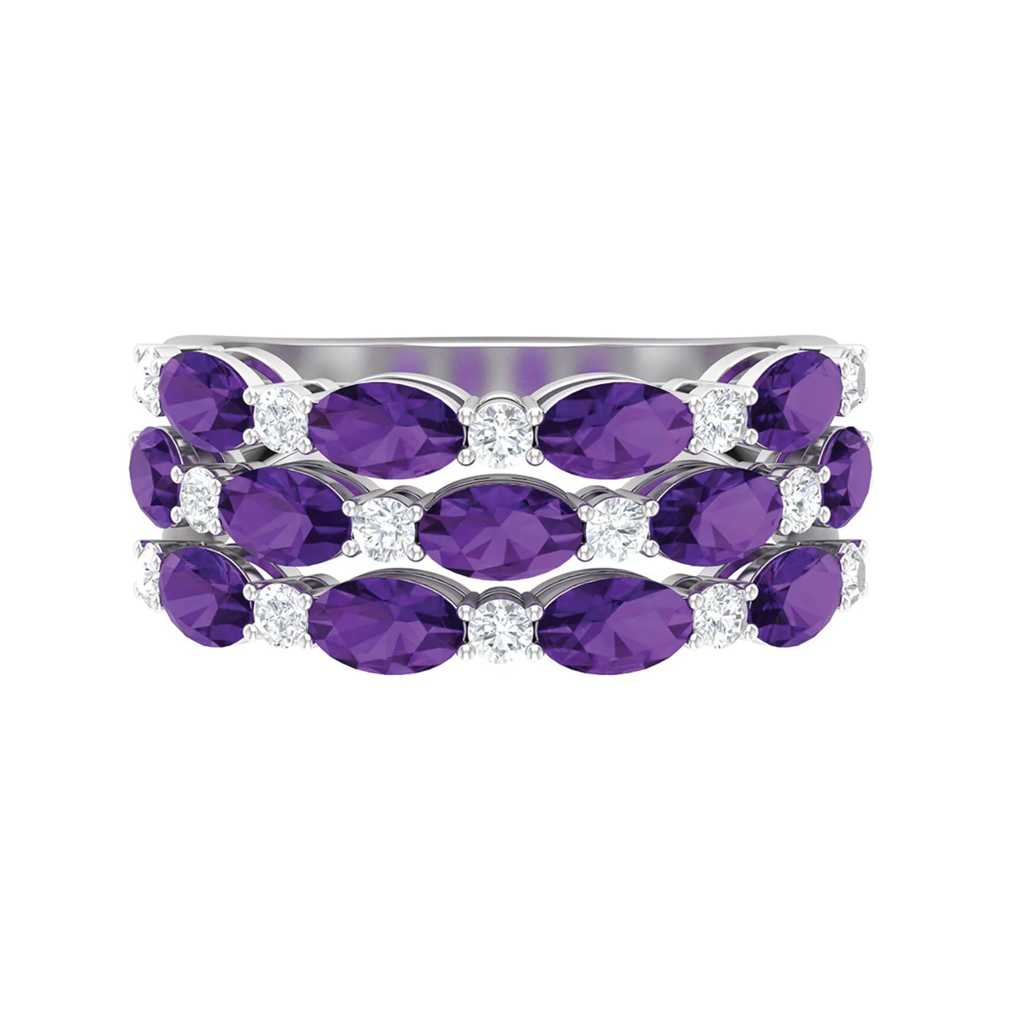 3.50 CT Amethyst and Moissanite Three Row Wedding Band