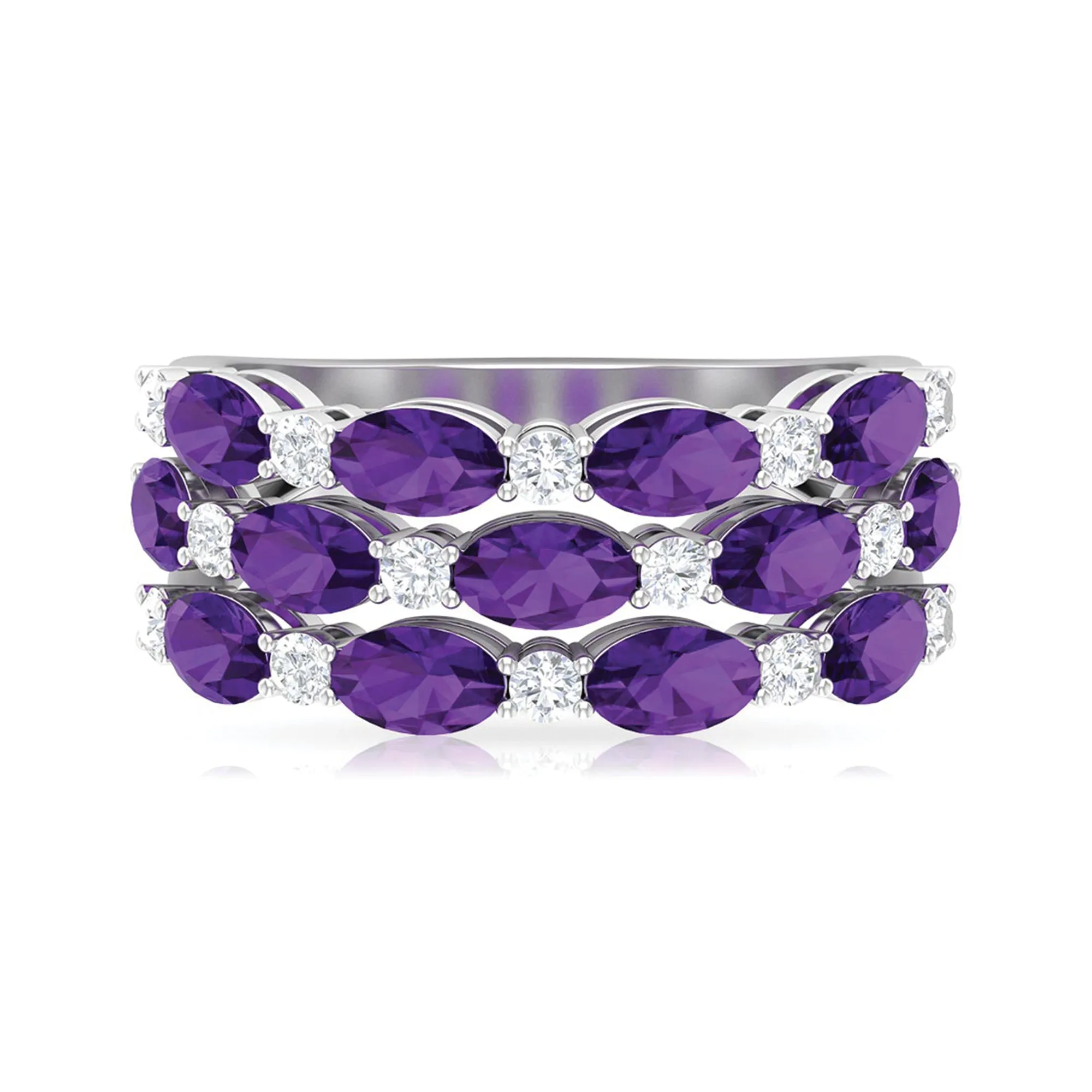 3.50 CT Amethyst and Moissanite Three Row Wedding Band