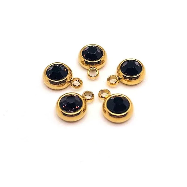 4, 20 or 50 Pieces: 303 Stainless Steel, 18k Gold, Dark Purple February Birthstone Rhinestone Charms