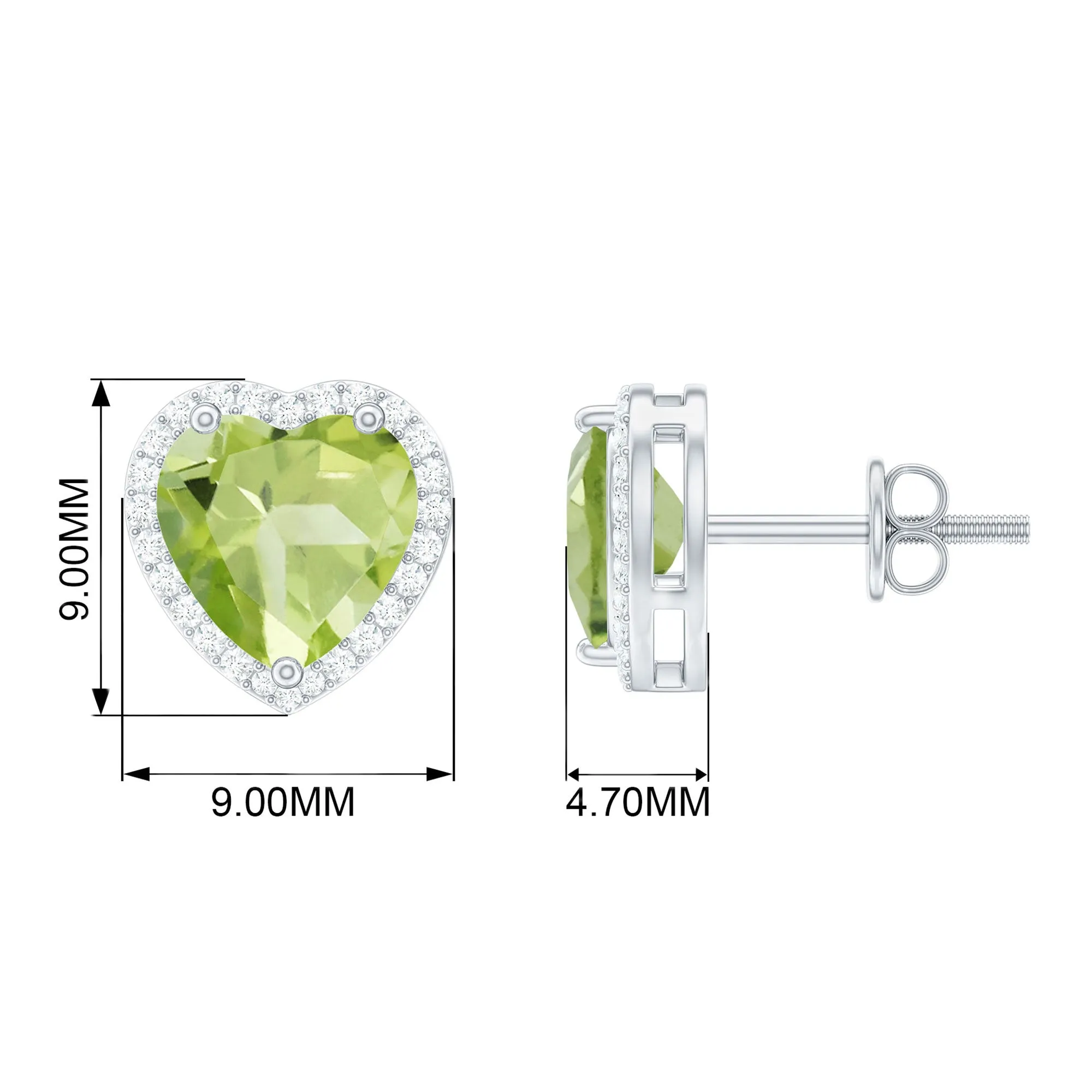 4.50 CT Halo Stud Earrings with Heart Shaped Peridot and Moissanite