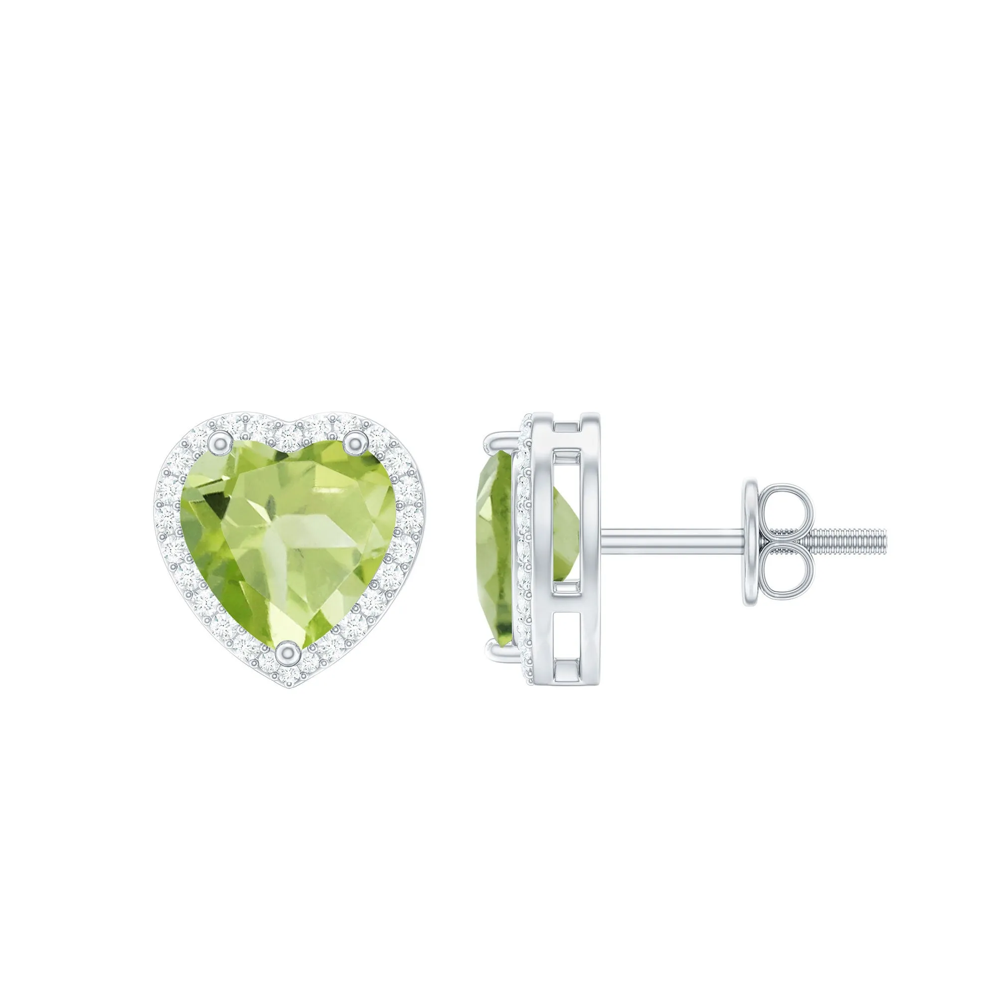 4.50 CT Halo Stud Earrings with Heart Shaped Peridot and Moissanite